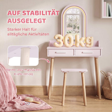 Children's Vanity Table Set with LED Mirror and Stool