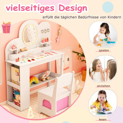 Children's Vanity Table Set with Lights, Mirror, and Chair