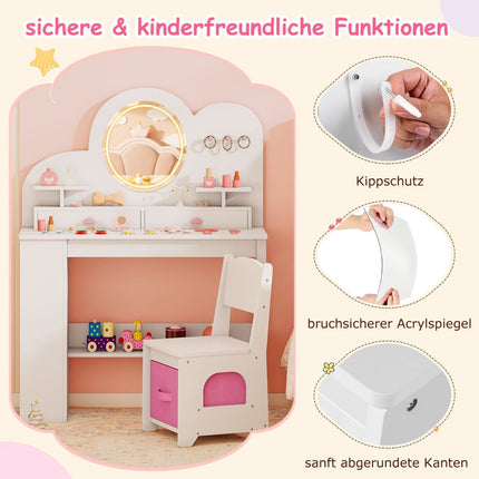 Children's Vanity Table Set with Lights, Mirror, and Chair