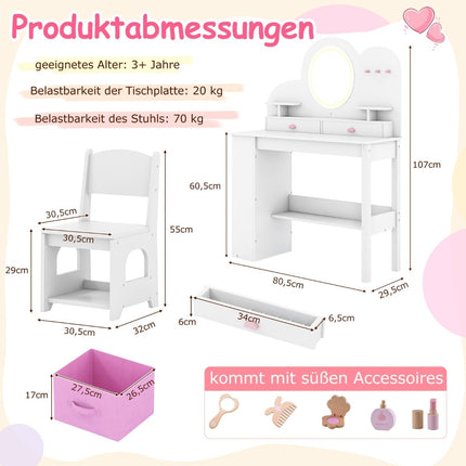 Children's Vanity Table Set with Lights, Mirror, and Chair