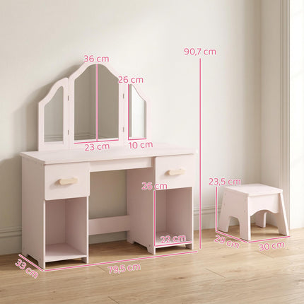 Children's Vanity Table Set with Stool and Mirror, Pink