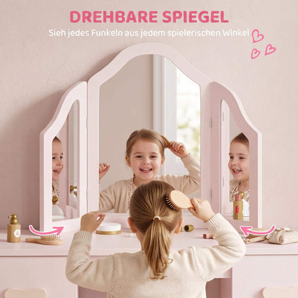 Children's Vanity Table Set with Stool and Mirror, Pink