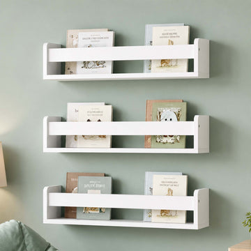 Children's Wall Shelves Set of 3, White MDF, 58cm