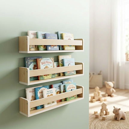 Children's Wall Shelves Set of 3, White MDF, 58cm