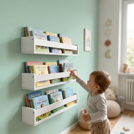 Children's Wall Shelves Set of 3, White MDF, 58cm