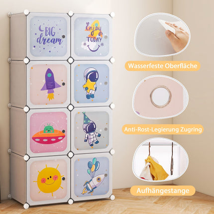 Children's Wardrobe Organizer, 8 Cubes, White, Adjustable
