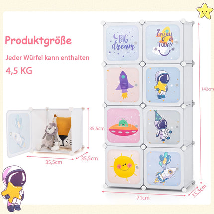 Children's Wardrobe Organizer, 8 Cubes, White, Adjustable