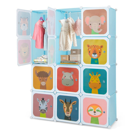 Children's Wardrobe with 12 Cubes, Blue, Plastic