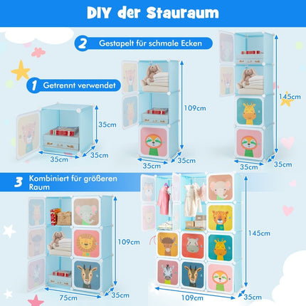 Children's Wardrobe with 12 Cubes, Blue, Plastic