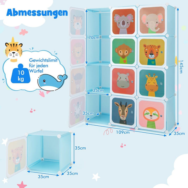 Children's Wardrobe with 12 Cubes, Blue, Plastic