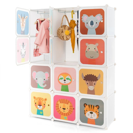 Children's Wardrobe with 12 Cubes, White, Plastic