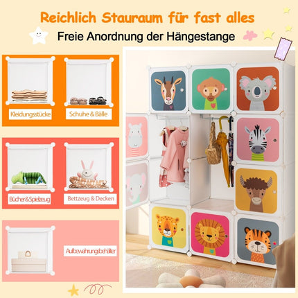 Children's Wardrobe with 12 Cubes, White, Plastic