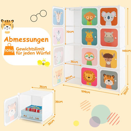 Children's Wardrobe with 12 Cubes, White, Plastic