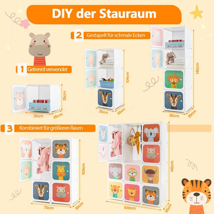 Children's Wardrobe with 12 Cubes, White, Plastic
