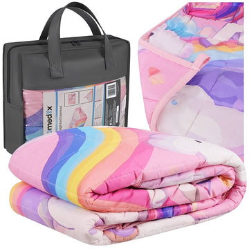 Children's Weighted Blanket 3 kg 100 x 150 cm, Pink, Unicorn Print, Glass Beads