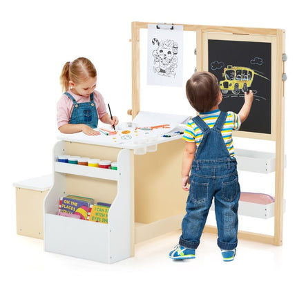 Children's Wooden Art Easel Set with Chalkboard & Whiteboard