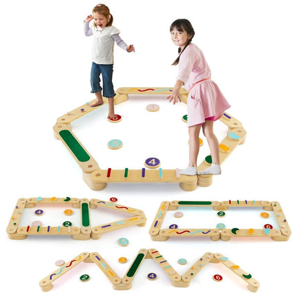 Children's Wooden Balance Beam Set with 6 Stones
