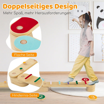 Children's Wooden Balance Beam Set with 6 Stones