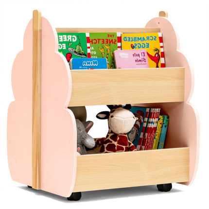 Children's Wooden Bookshelf with Wheels, 2-Tier, Pink