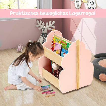 Children's Wooden Bookshelf with Wheels, 2-Tier, Pink