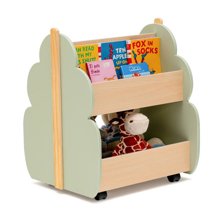 Children's Wooden Bookshelf with Wheels – 2 Tiers, Green