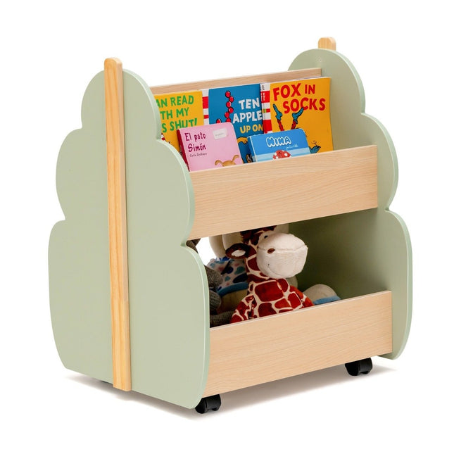 Children's Wooden Bookshelf with Wheels – 2 Tiers, Green