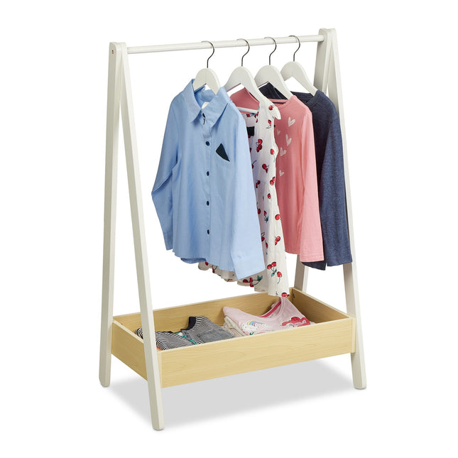 Children's Wooden Clothes Rack with Storage Tray