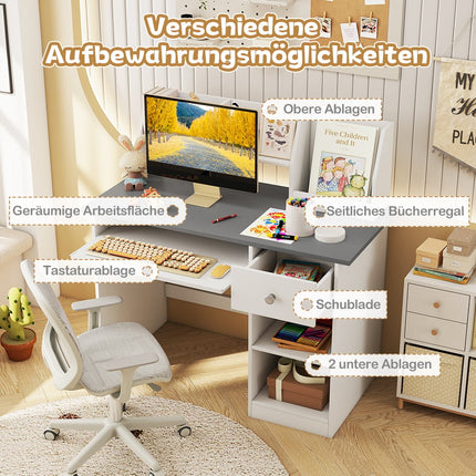 Children's Wooden Desk with Shelves and Keyboard Tray