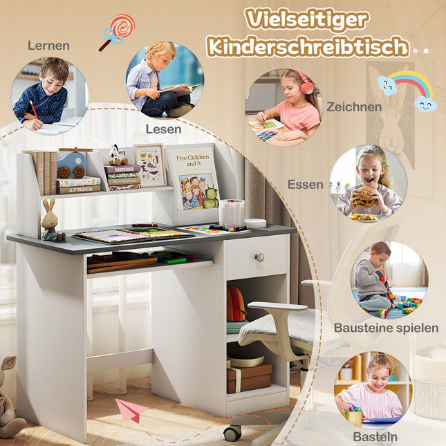 Children's Wooden Desk with Shelves and Keyboard Tray