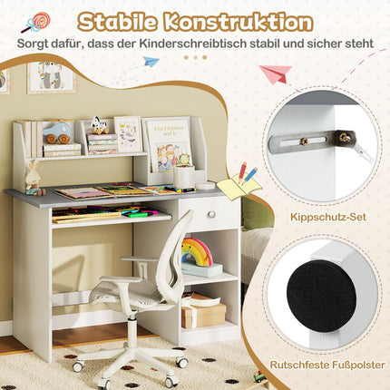 Children's Wooden Desk with Shelves and Keyboard Tray