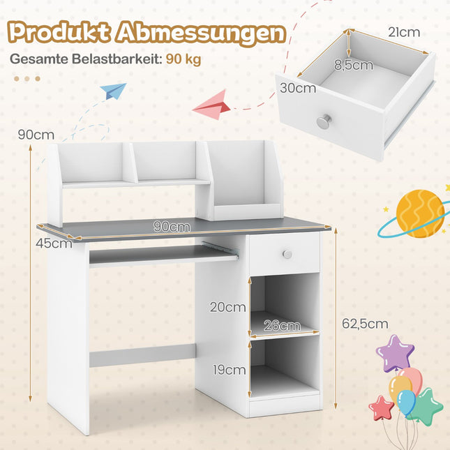 Children's Wooden Desk with Shelves and Keyboard Tray