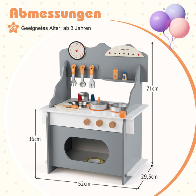 Children's Wooden Play Kitchen with Accessories, Grey