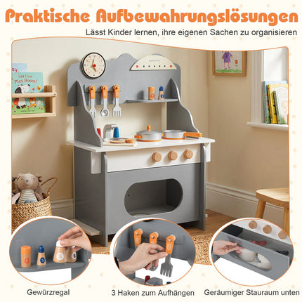 Children's Wooden Play Kitchen with Accessories, Grey