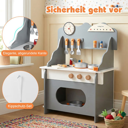 Children's Wooden Play Kitchen with Accessories, Grey