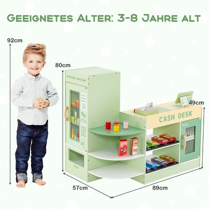 Children's Wooden Play Store with Side Counter, Green, 89x57x80 cm