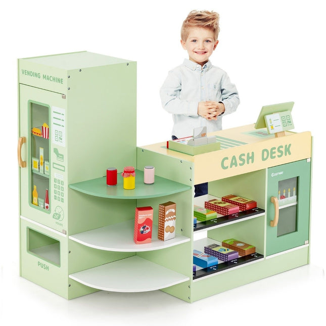 Children's Wooden Play Store with Side Counter, Green, 89x57x80 cm