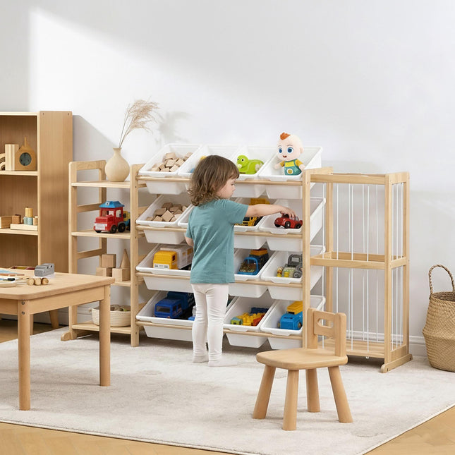 Children's Wooden Shelf with 12 Removable Boxes