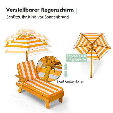 Children's Wooden Sun Lounger with Adjustable Canopy