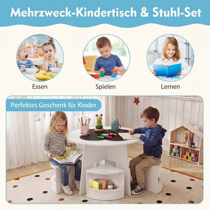 Children's Wooden Table Set with 4 Storage Stools, White