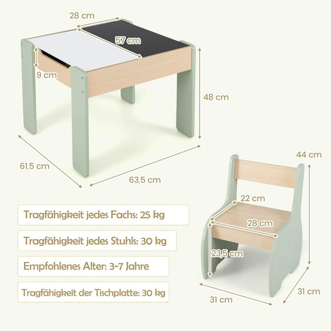 Children's Wooden Table Set with Chalkboard & Storage