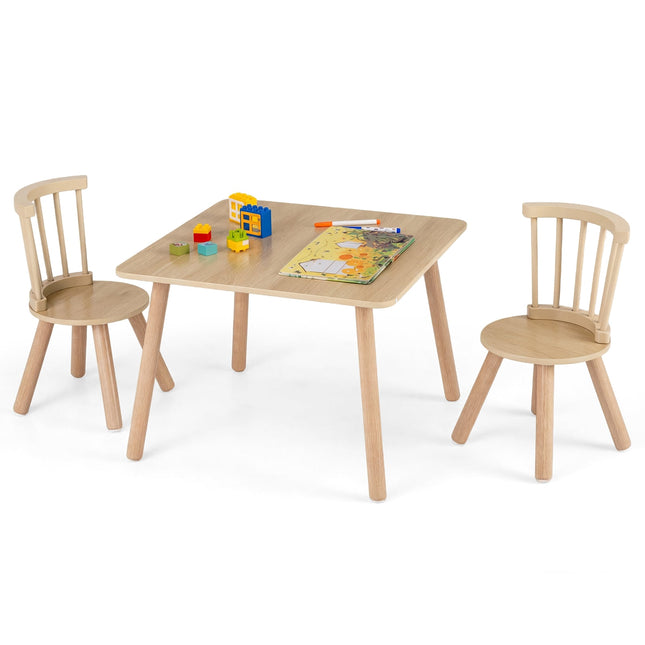 Children's Wooden Table and 2 Chair Set with Spindle Back