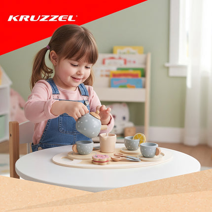 Children's Wooden Tea Set with Accessories - Gray