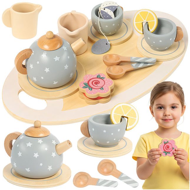 Children's Wooden Tea Set with Accessories - Gray