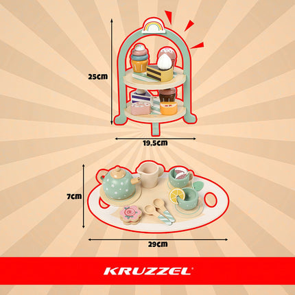 Children's Wooden Tea Set with Cake Stand, 15 Pieces