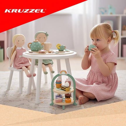 Children's Wooden Tea Set with Cake Stand, 15 Pieces