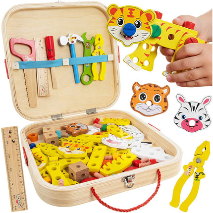 Children's Wooden Toolbox DIY Kit, Build Animals & Vehicles