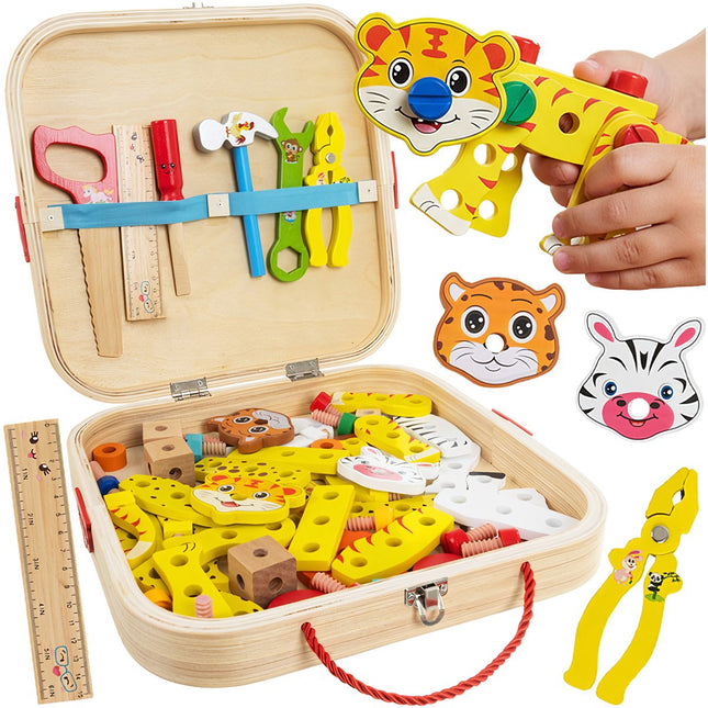 Children's Wooden Toolbox DIY Kit, Build Animals & Vehicles