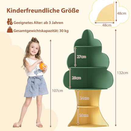Children's Wooden Tree Bookshelf, 5-Tier, Green