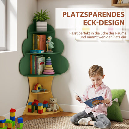 Children's Wooden Tree Bookshelf, 5-Tier, Green