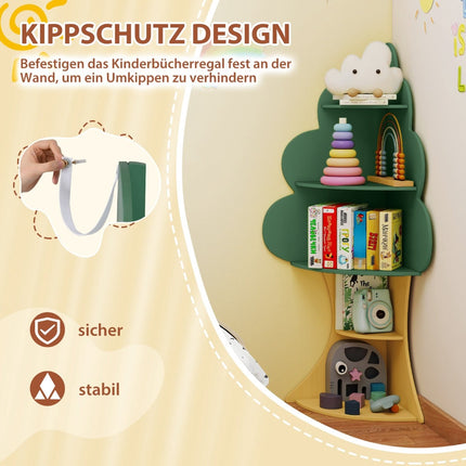 Children's Wooden Tree Bookshelf, 5-Tier, Green